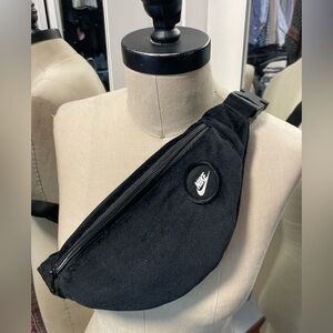 Nike Black Velvet Heritage Cross-Body Sling Waist Bag with White Logo Patch